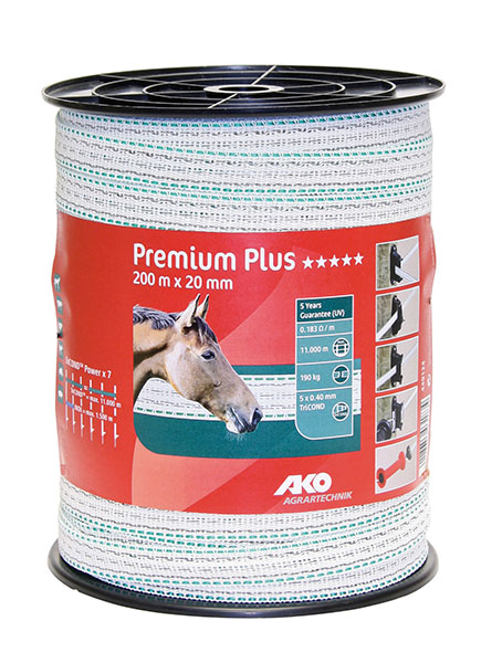 Premium Plus Weidezaunband weiß/grün, 20 mm