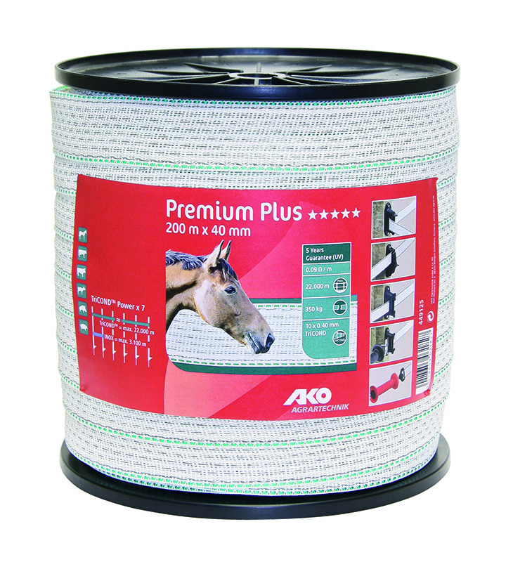 Premium Plus Weidezaunband weiß/grün, 40 mm